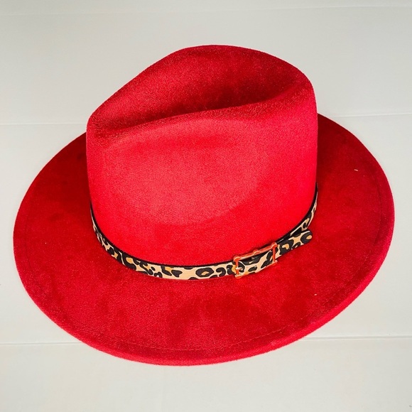 Accessories - NEW BURGUNDY FASHION BRIM HAT LEOPARD ACCENT